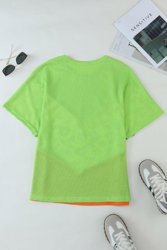 Neon Leopard Waffle Knit T-Shirt - Klazzi Fashion Boutique