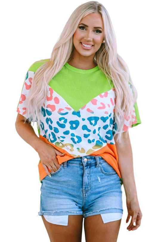 Neon Leopard Waffle Knit T-Shirt - Klazzi Fashion Boutique