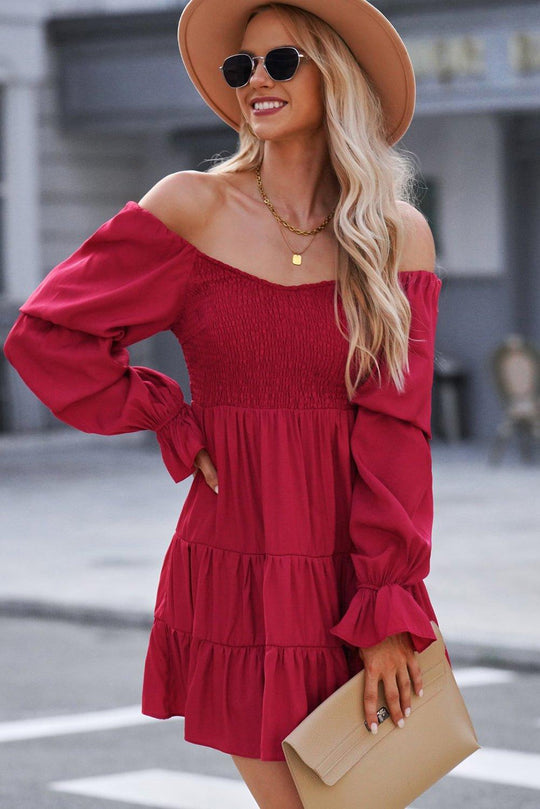 Off-Shoulder Layered Dress - Klazzi Fashion Boutique