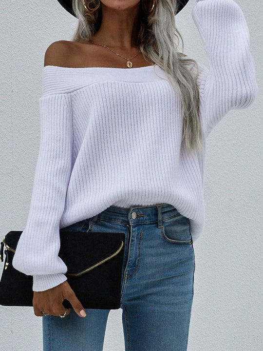 Off-Shoulder Rib-Knit Sweater - Klazzi Fashion Boutique