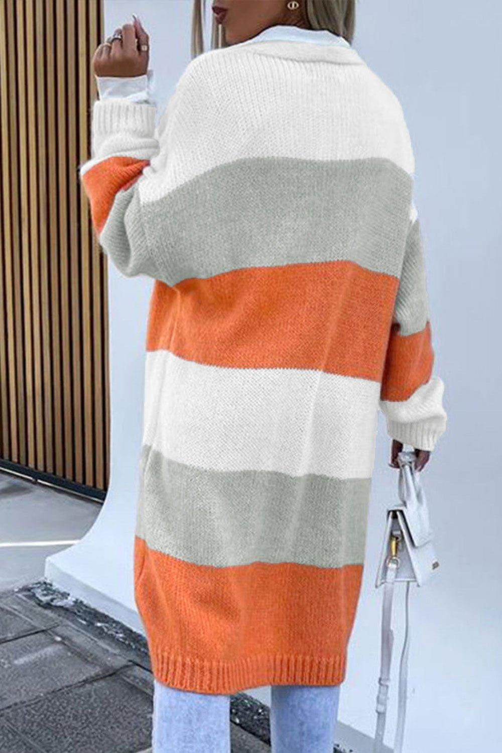 Orange and Gray Striped Midi Cardigan - Klazzi Fashion Boutique