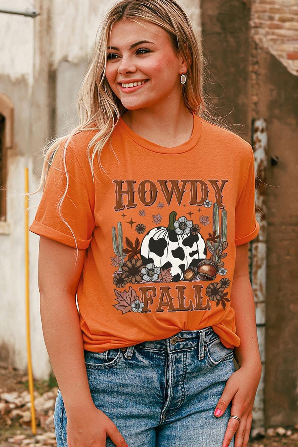 Orange "HOWDY FALL" Western Pumpkin T-Shirt - Klazzi Fashion Boutique