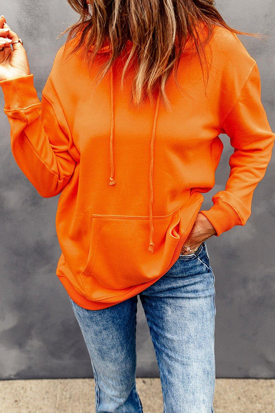 Orange Plain Drawstring Hoodie - Klazzi Fashion Boutique