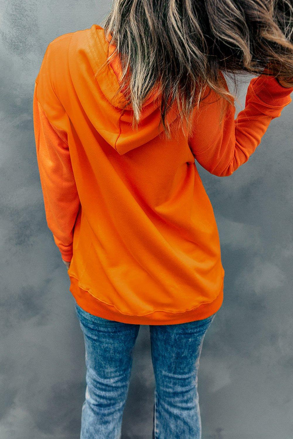 Orange Plain Drawstring Hoodie - Klazzi Fashion Boutique