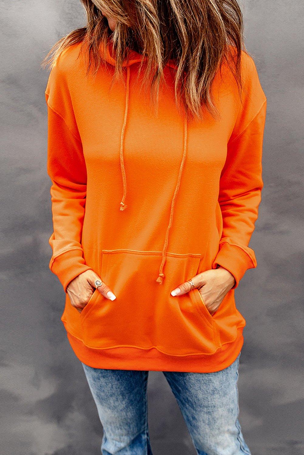 Orange Plain Drawstring Hoodie - Klazzi Fashion Boutique