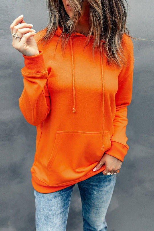 Orange Plain Drawstring Hoodie - Klazzi Fashion Boutique