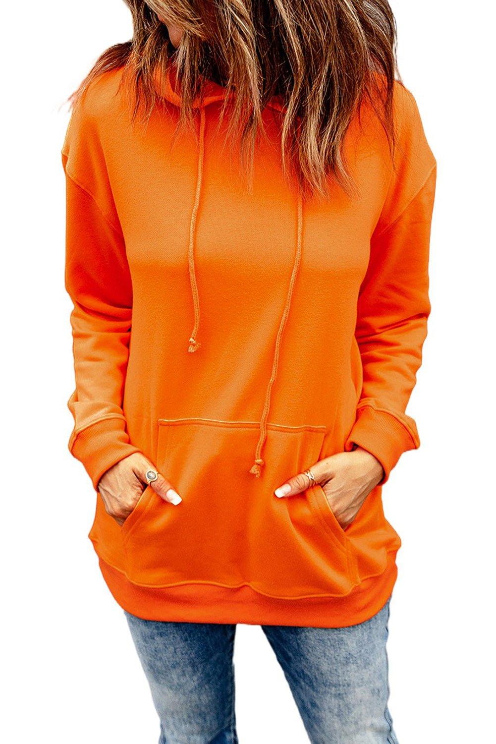 Orange Plain Drawstring Hoodie - Klazzi Fashion Boutique