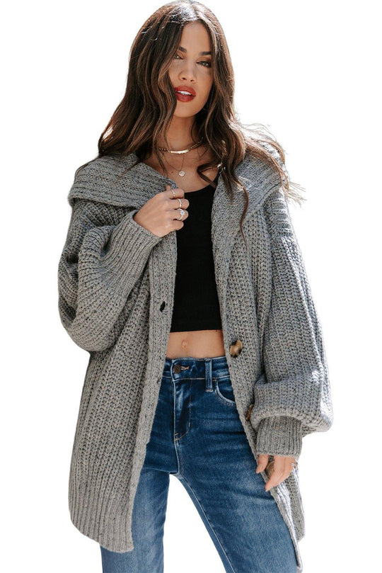 Oversized Gray Turndown Collar Cardigan - Klazzi Fashion Boutique