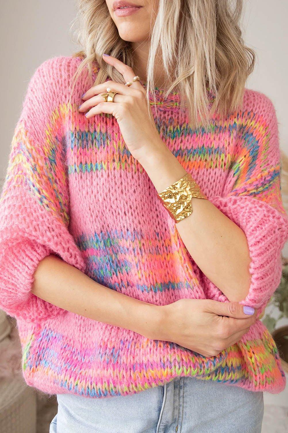 Pink Colorful Stripes Loose Sweater - Klazzi Fashion Boutique