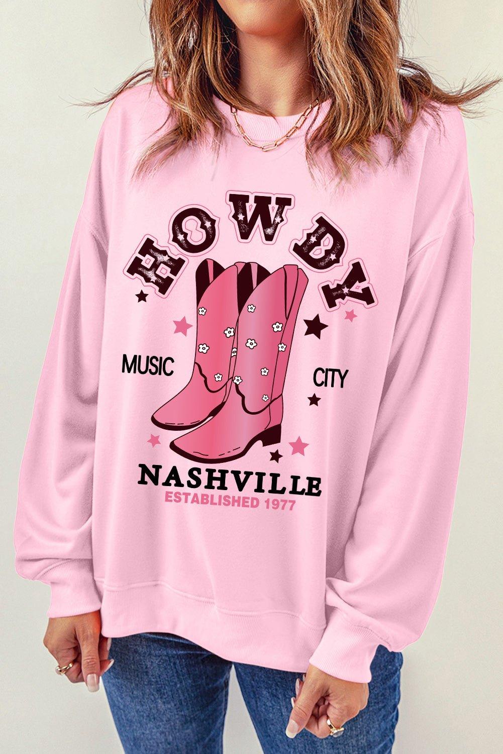 Pink Cowboy Boots Sweatshirt - Klazzi Fashion Boutique