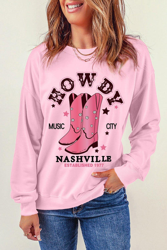 Pink Cowboy Boots Sweatshirt - Klazzi Fashion Boutique