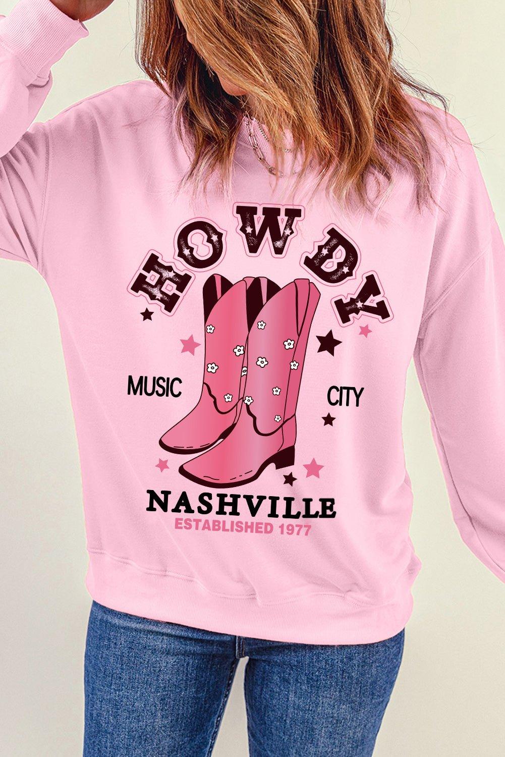 Pink Cowboy Boots Sweatshirt - Klazzi Fashion Boutique