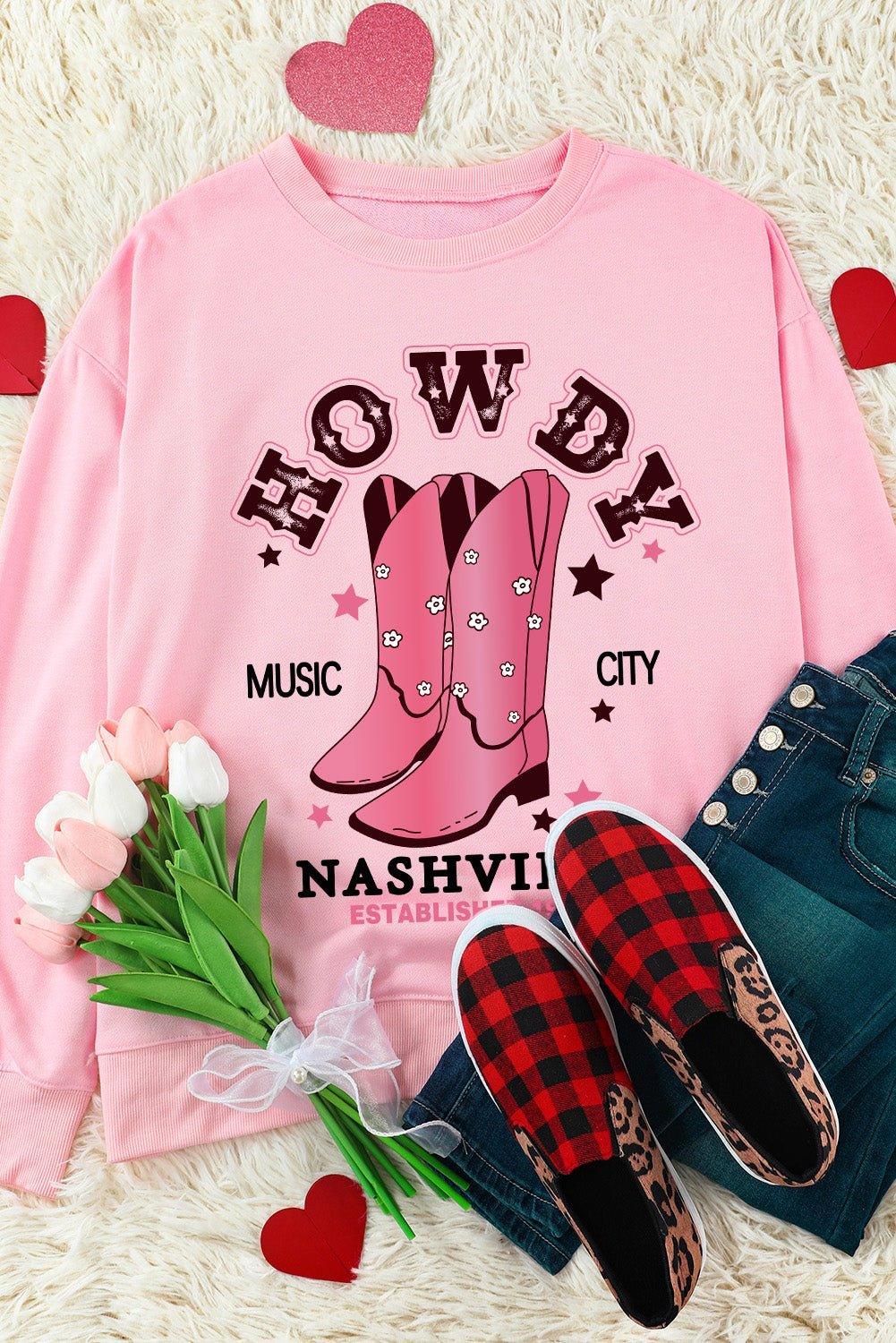 Pink Cowboy Boots Sweatshirt - Klazzi Fashion Boutique