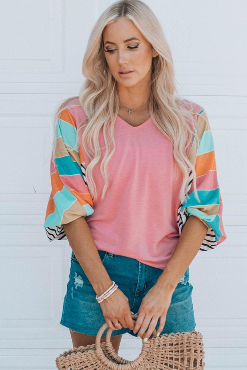 Pink Dolman Sleeve Multicolor Top - Klazzi Fashion Boutique