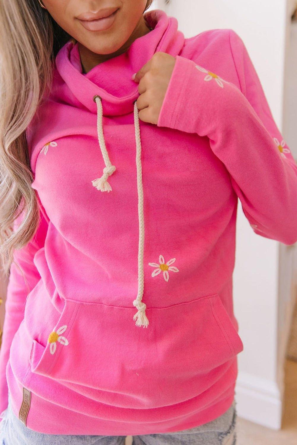 Pink Flower Thumbhole Sleeve Sweatshirt - Klazzi Fashion Boutique