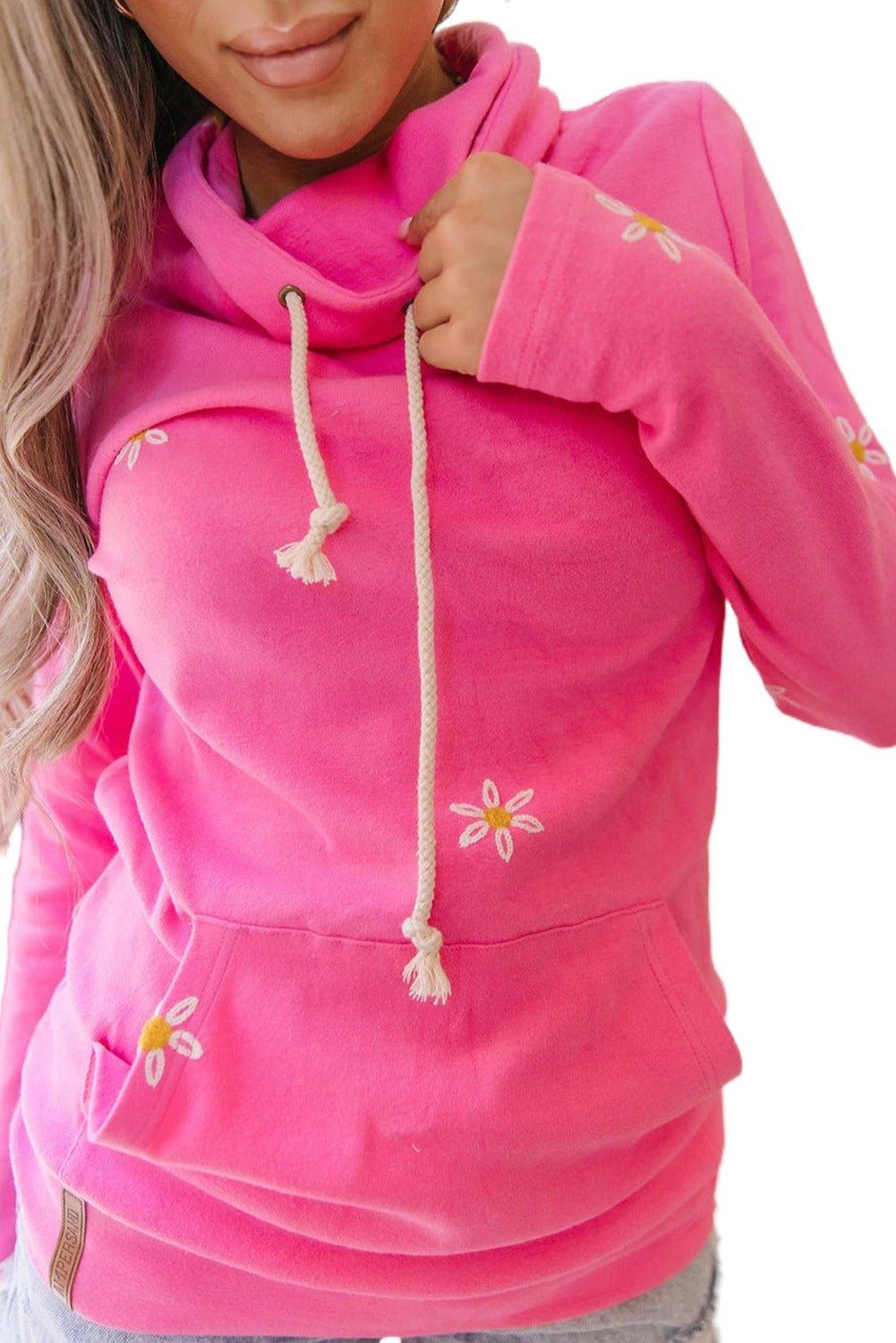 Pink Flower Thumbhole Sleeve Sweatshirt - Klazzi Fashion Boutique