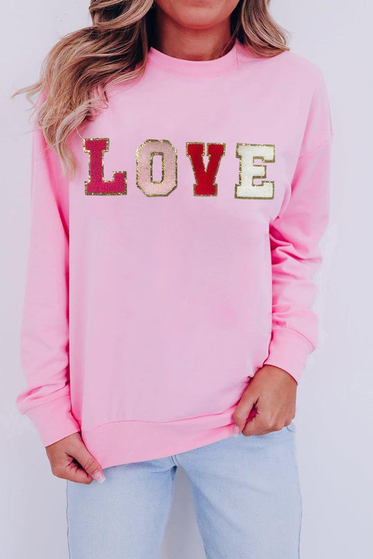 Pink "LOVE" Valentine Patch Sweatshirt