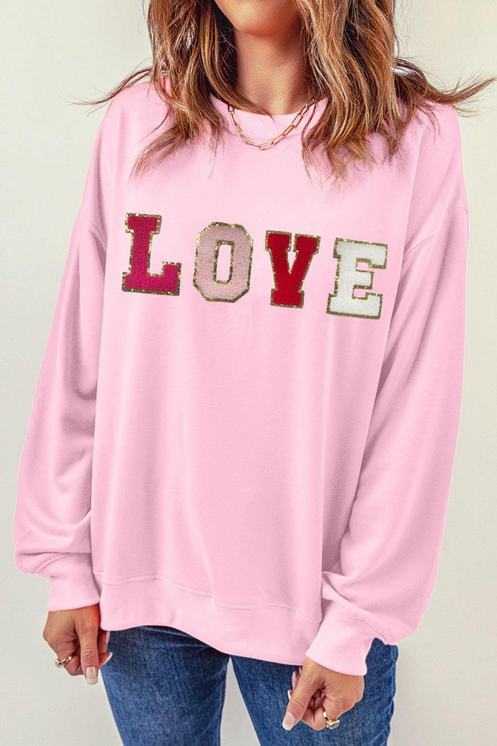 Pink "LOVE" Valentine Patch Sweatshirt - Klazzi Fashion Boutique