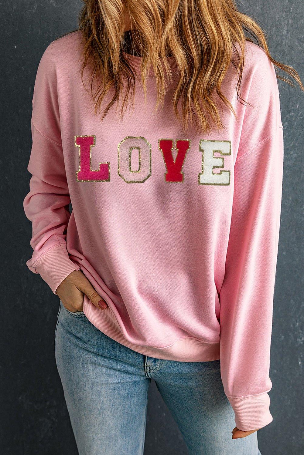 Pink "LOVE" Valentine Patch Sweatshirt - Klazzi Fashion Boutique