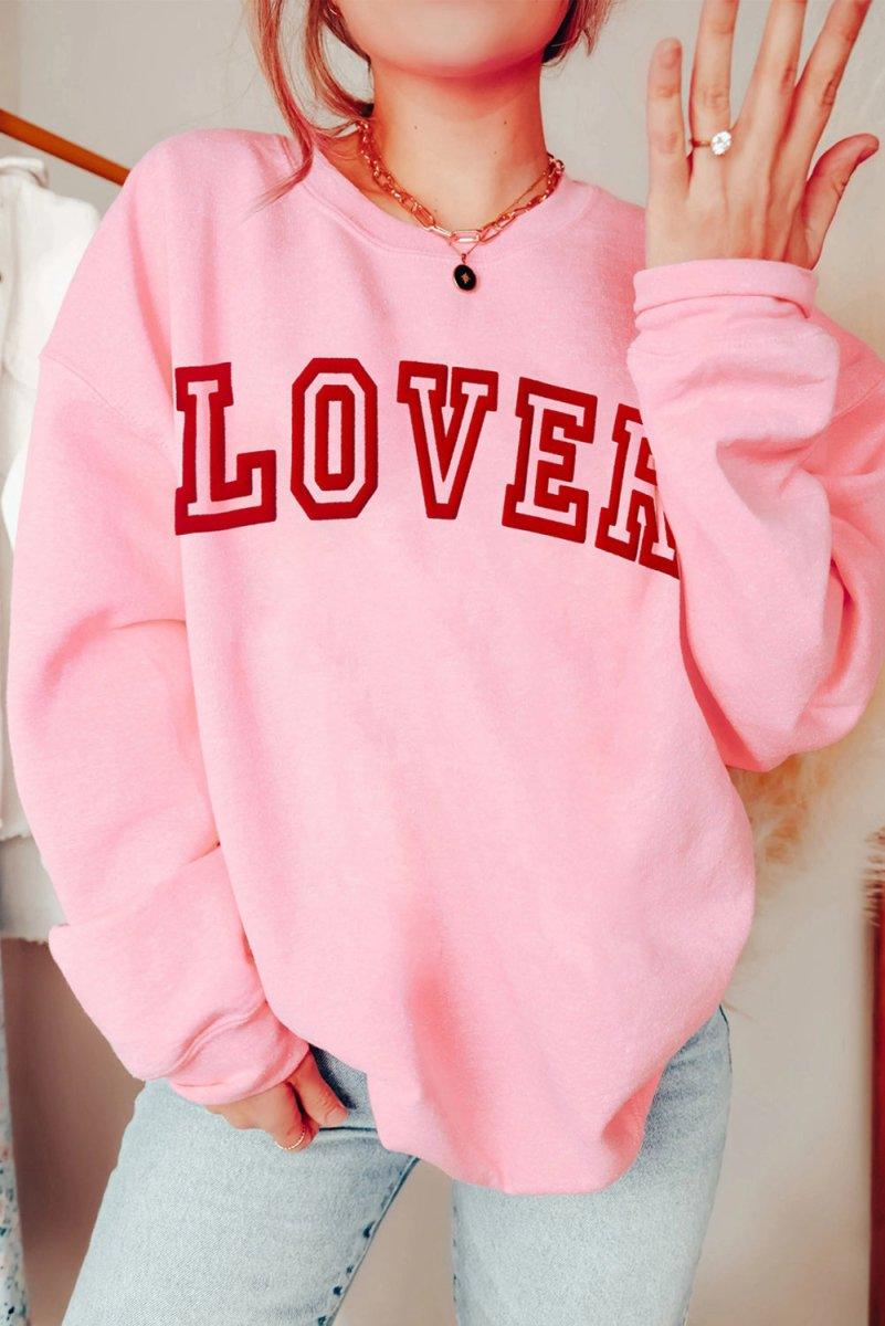 Pink "LOVER" Puff Graphic Sweatshirt