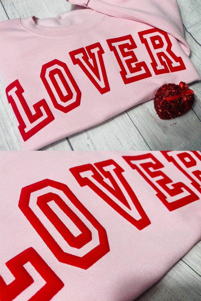 Pink "LOVER" Puff Graphic Sweatshirt