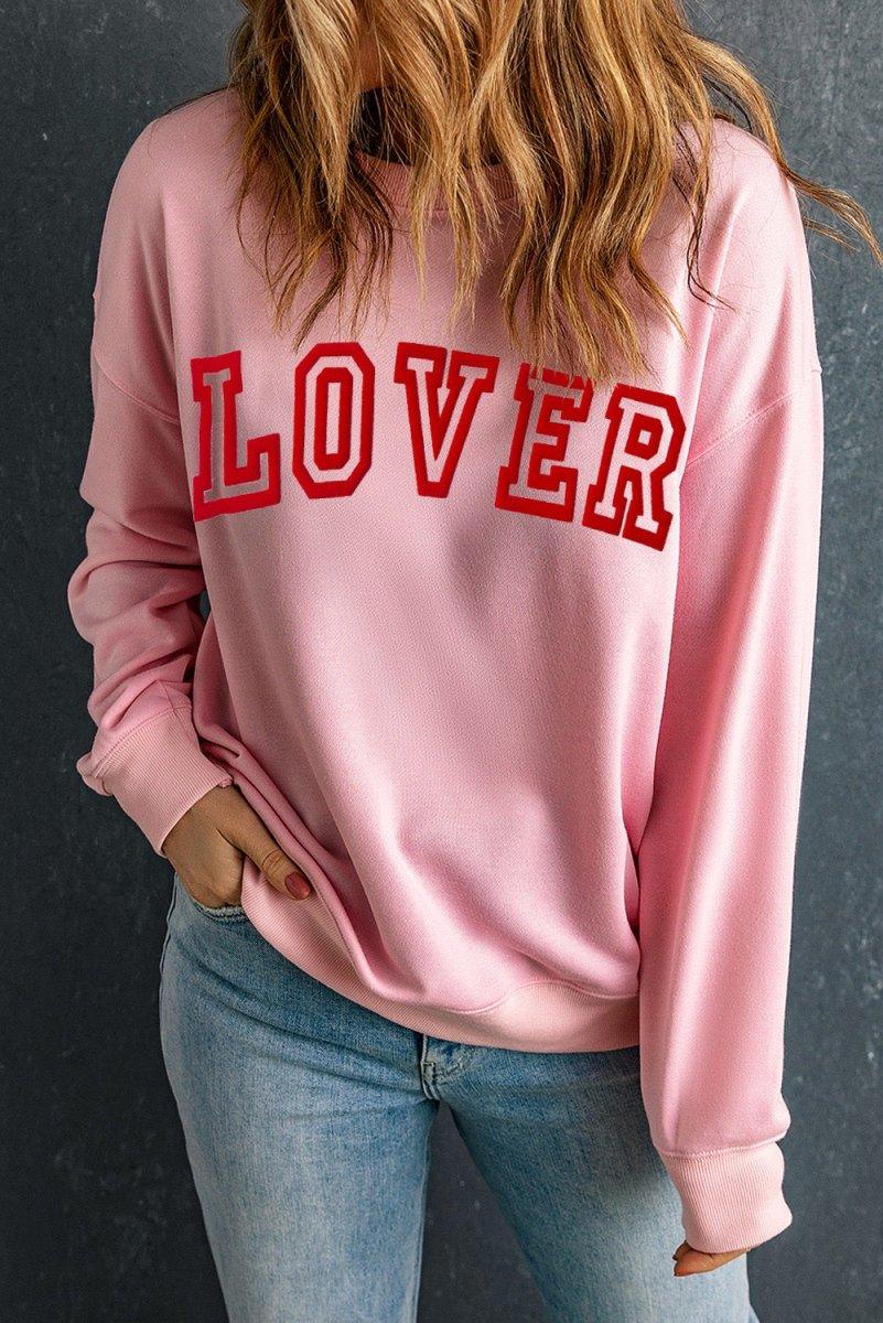 Pink "LOVER" Puff Graphic Sweatshirt