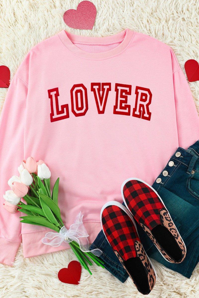 Pink "LOVER" Puff Graphic Sweatshirt