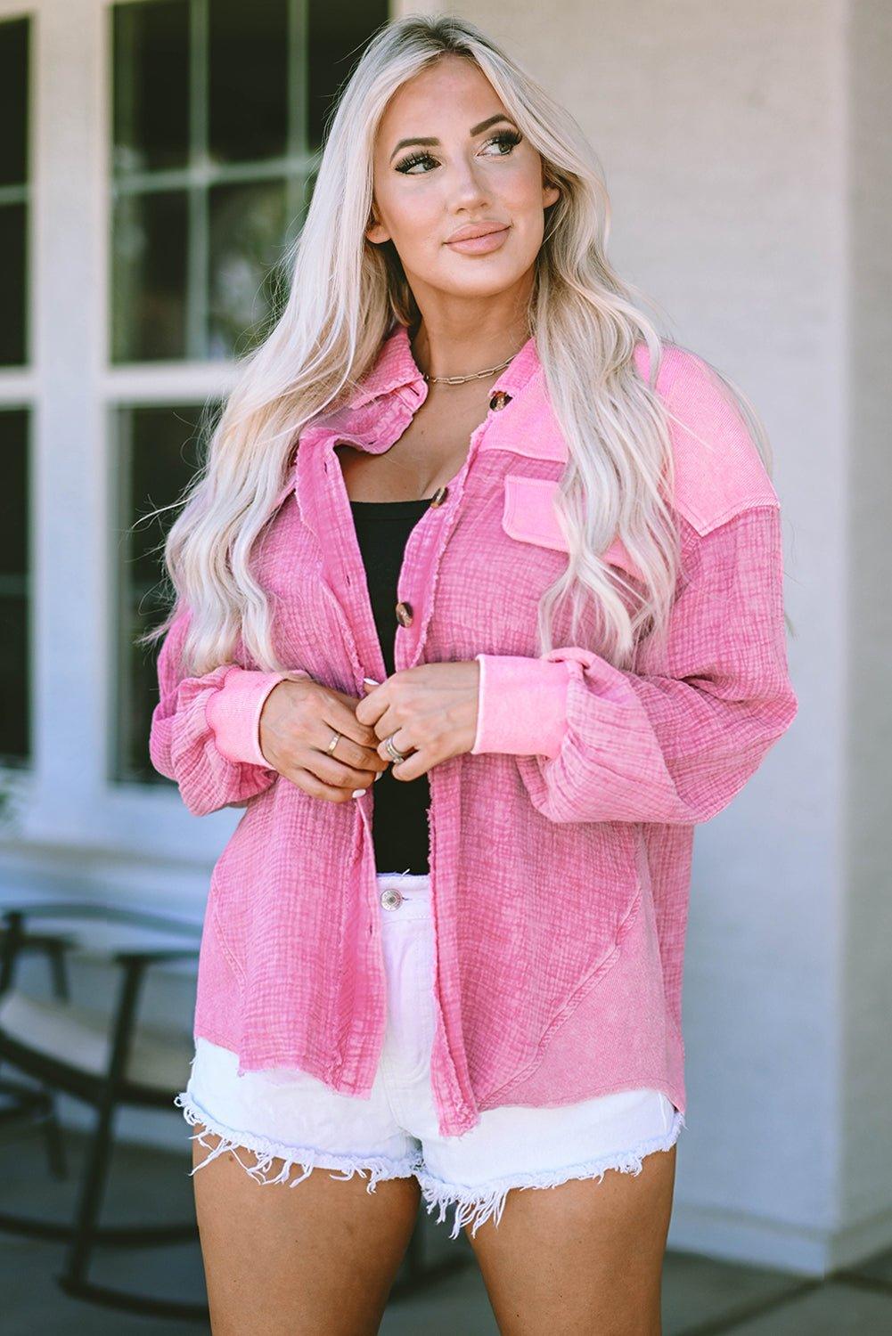 Pink Mineral Washed Shacket - Klazzi Fashion Boutique