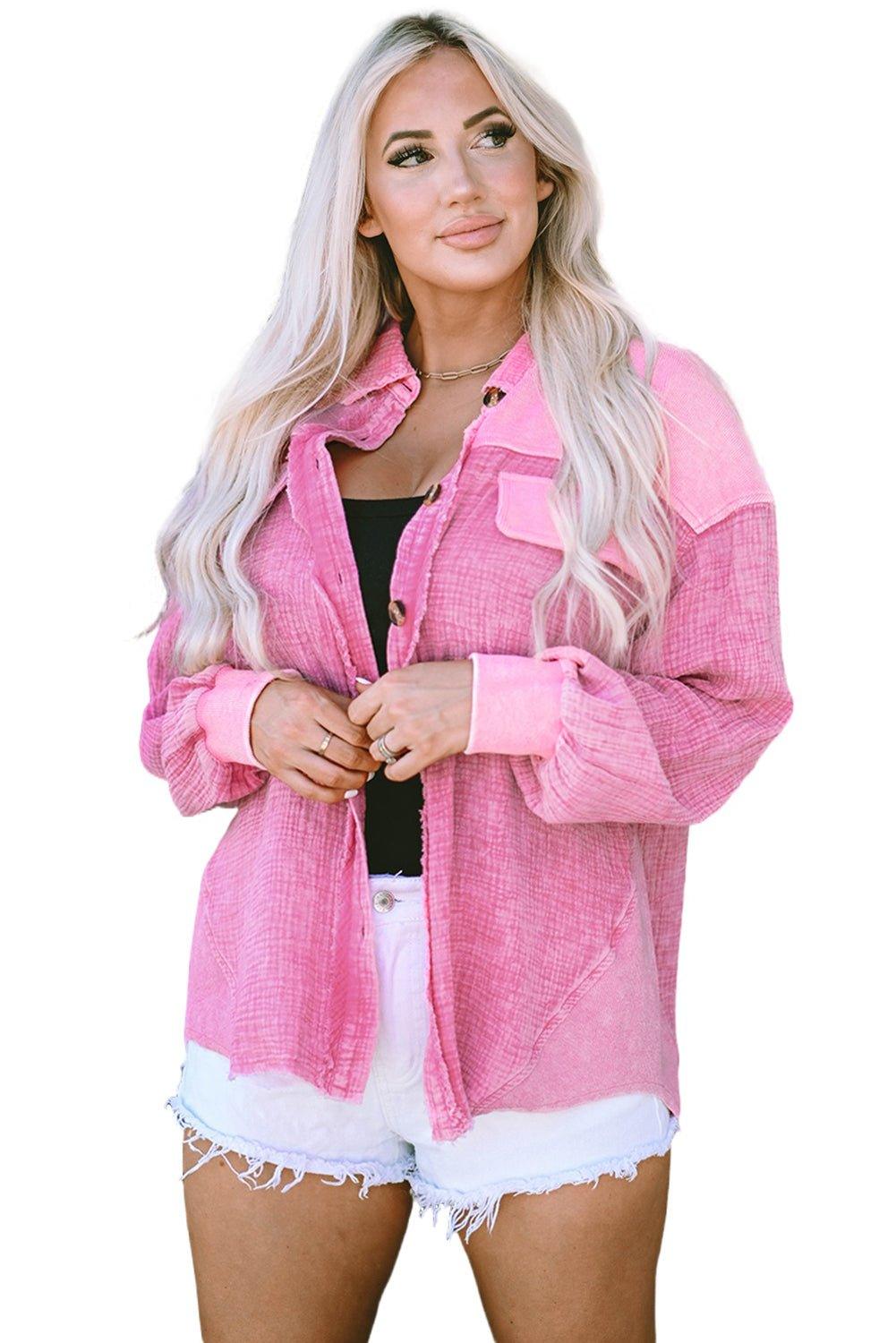 Pink Mineral Washed Shacket - Klazzi Fashion Boutique