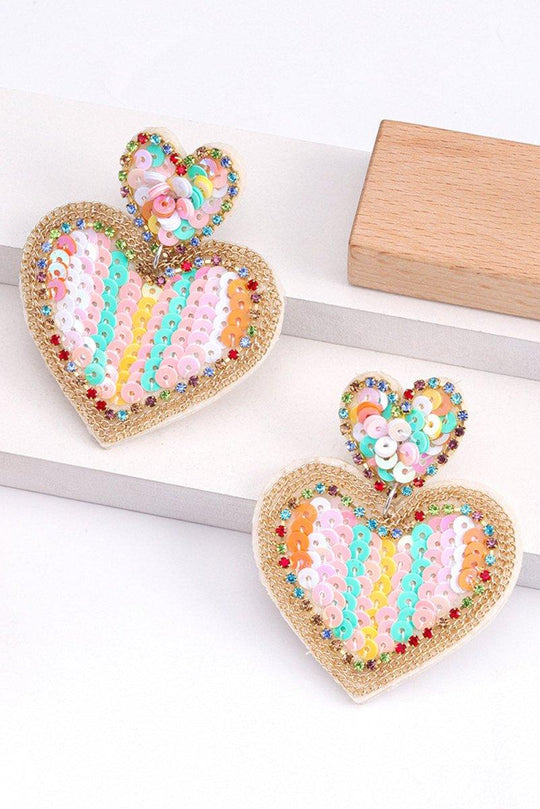 Pink Multicolor Sequined Hearts Valentines Earrings - Klazzi Fashion Boutique