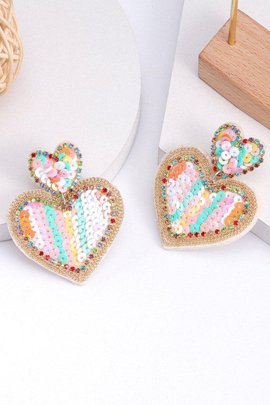 Pink Multicolor Sequined Hearts Valentines Earrings - Klazzi Fashion Boutique