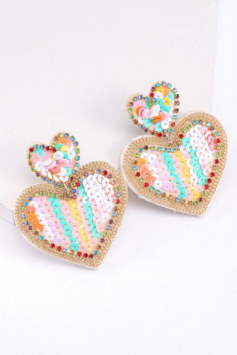 Pink Multicolor Sequined Hearts Valentines Earrings - Klazzi Fashion Boutique