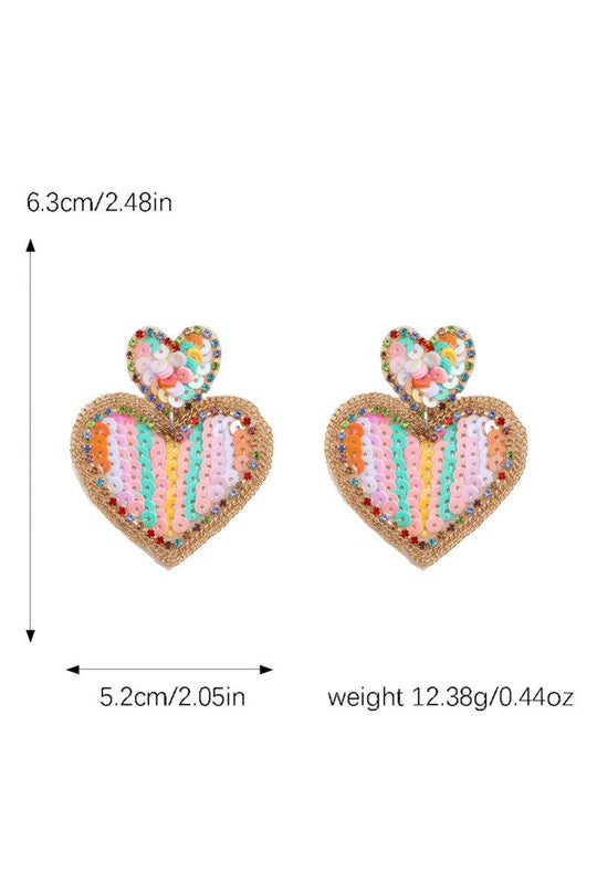 Pink Multicolor Sequined Hearts Valentines Earrings - Klazzi Fashion Boutique