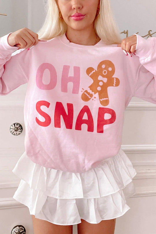 Pink "OH SNAP" Gingerbread Man Christmas Sweatshirt - Klazzi Fashion Boutique