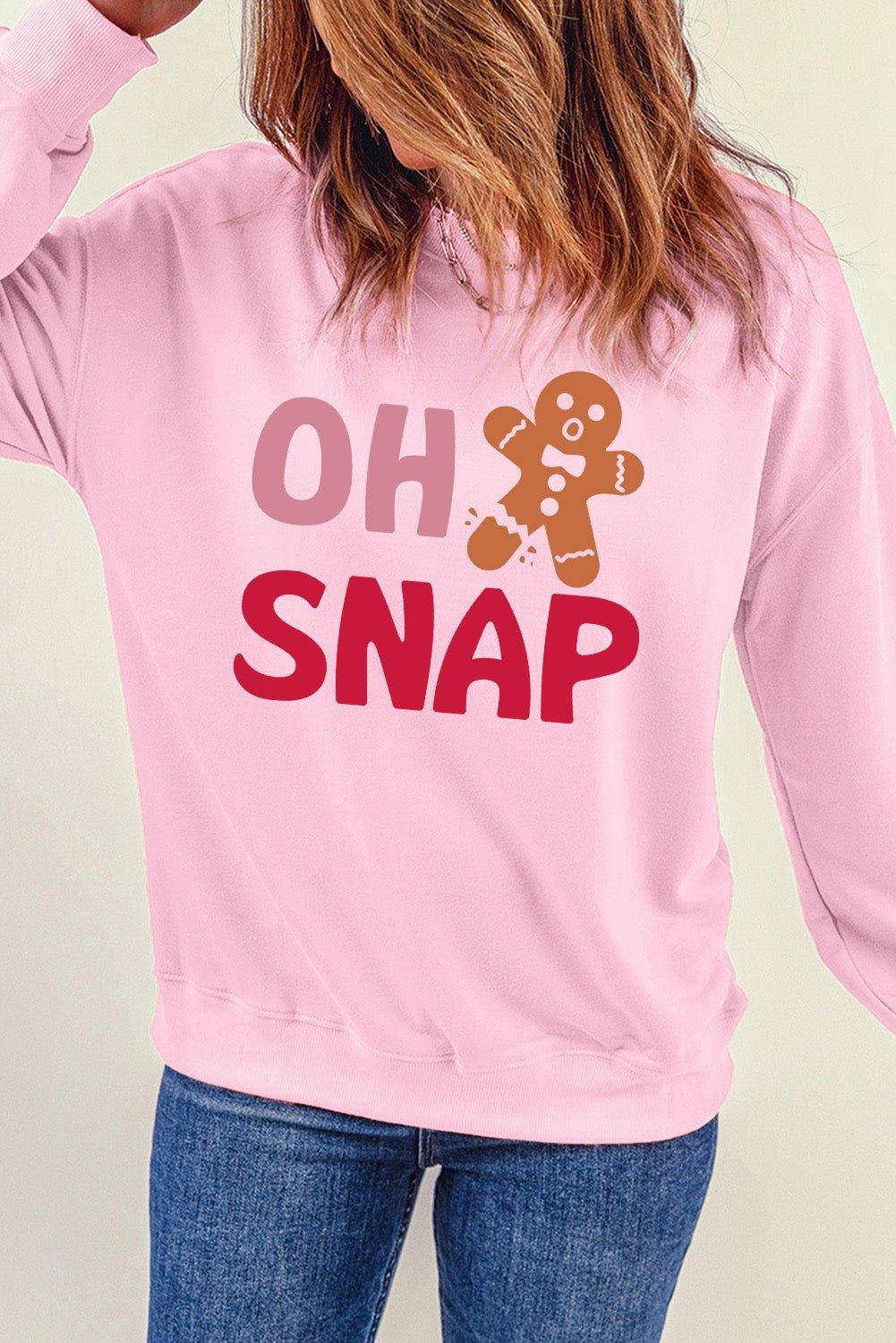 Pink "OH SNAP" Gingerbread Man Christmas Sweatshirt - Klazzi Fashion Boutique