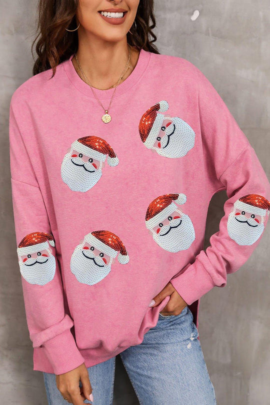 Pink Sequined Santa Clause Sweatshirt - Klazzi Fashion Boutique