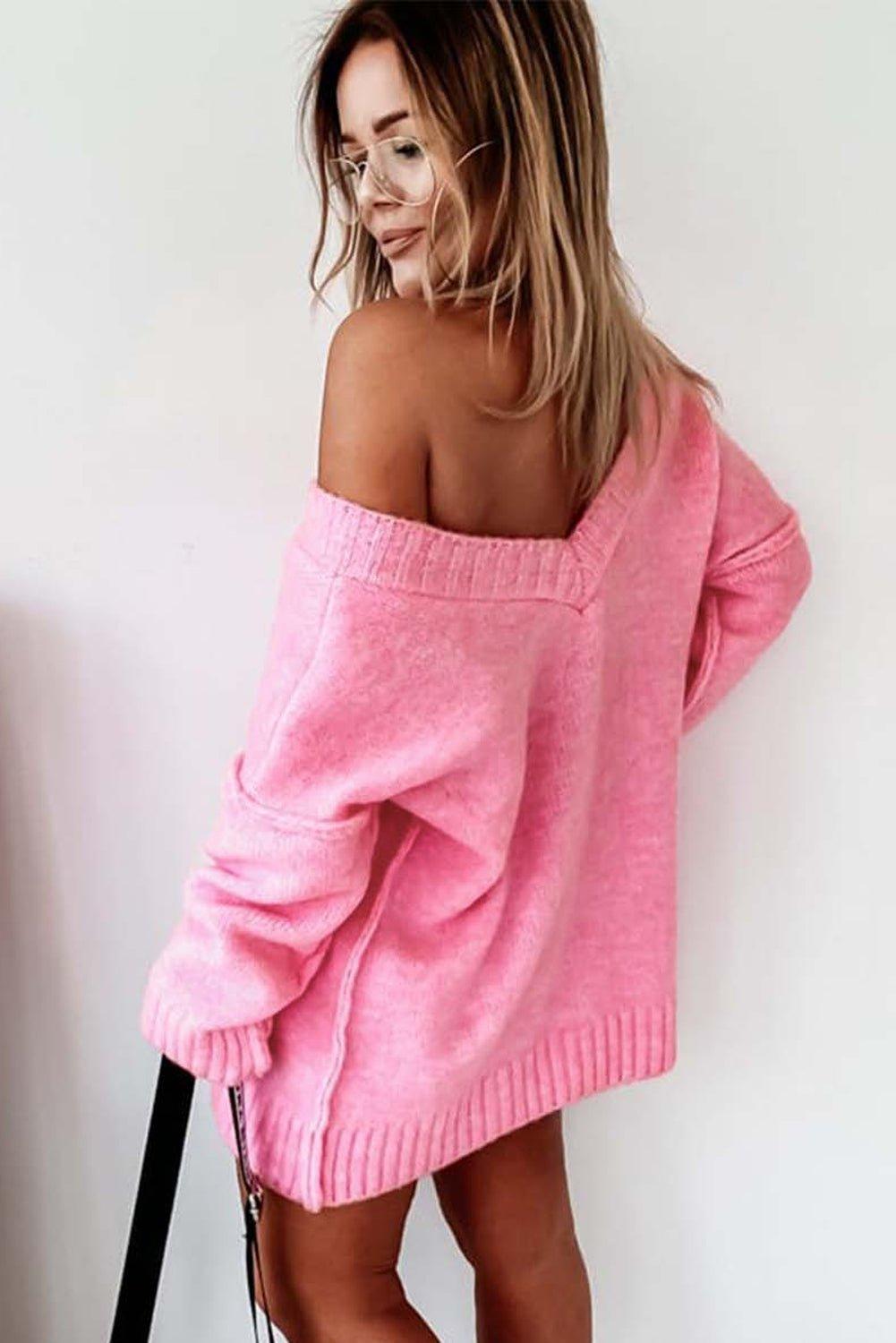 Pink Slouchy Exposed Sweater - Klazzi Fashion Boutique