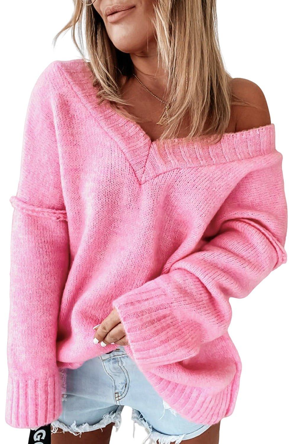 Pink Slouchy Exposed Sweater - Klazzi Fashion Boutique