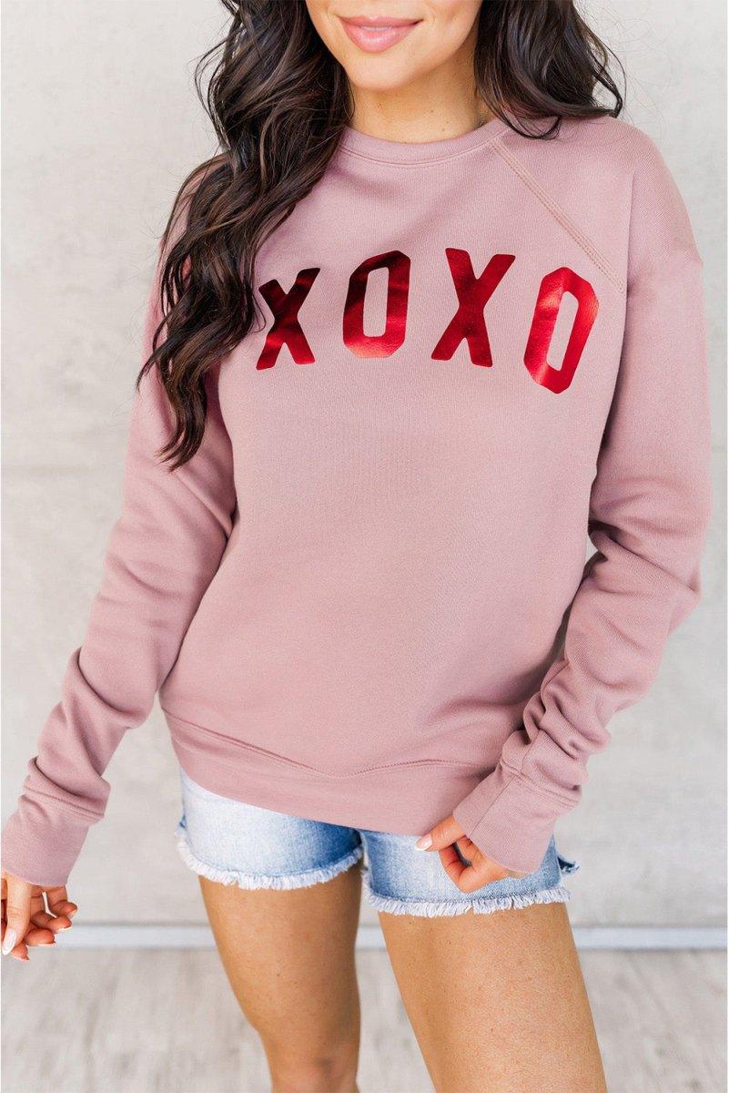 Pink XOXO Glitter Graphic Sweatshirt - Klazzi Fashion Boutique