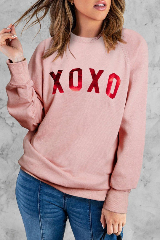 Pink XOXO Glitter Graphic Sweatshirt - Klazzi Fashion Boutique