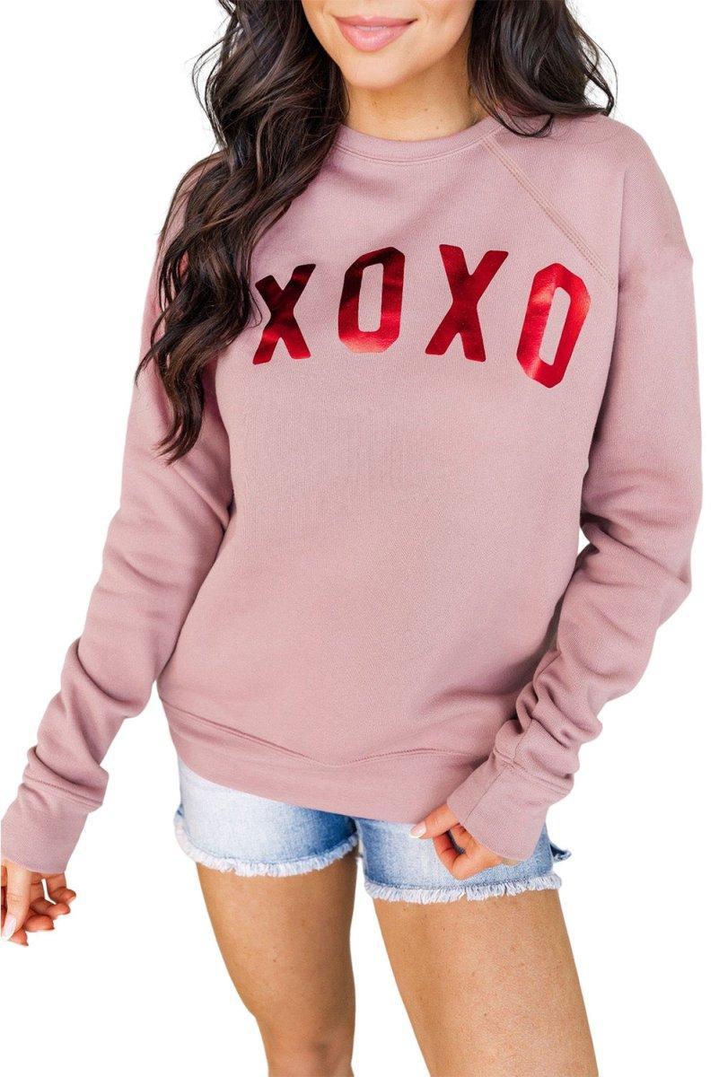 Pink XOXO Glitter Graphic Sweatshirt - Klazzi Fashion Boutique