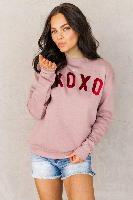 Pink XOXO Glitter Graphic Sweatshirt - Klazzi Fashion Boutique