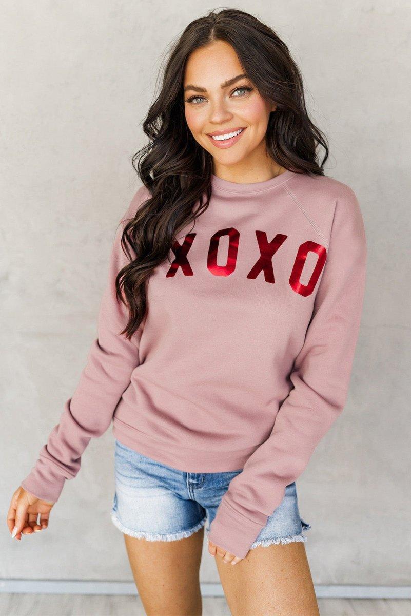 Pink XOXO Glitter Graphic Sweatshirt - Klazzi Fashion Boutique