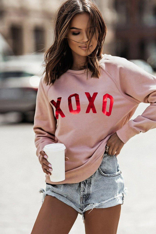 Pink XOXO Glitter Graphic Sweatshirt - Klazzi Fashion Boutique