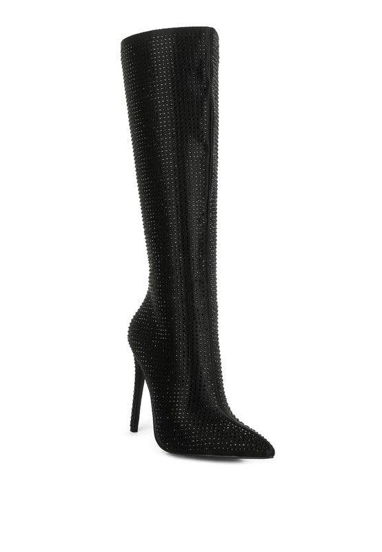 PIPETTE Diamante Set High Heeled Calf Boot - Klazzi Fashion Boutique