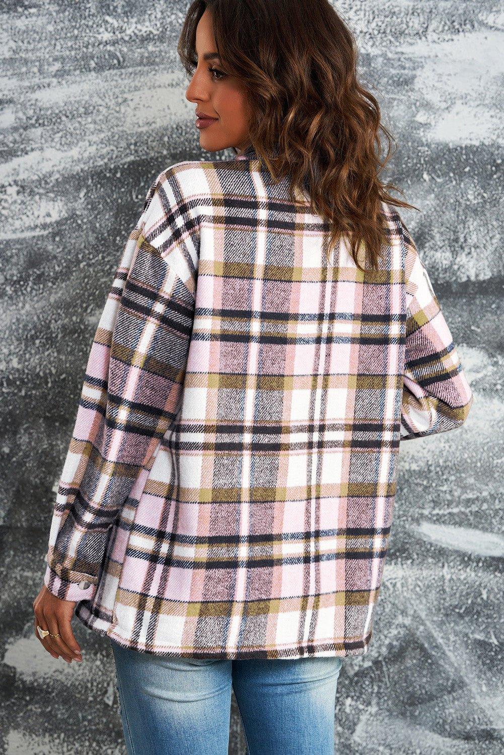 Plaid Button Down Flannel Jacket - Klazzi Fashion Boutique