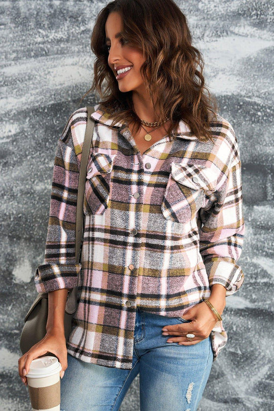 Plaid Button Down Flannel Jacket - Klazzi Fashion Boutique