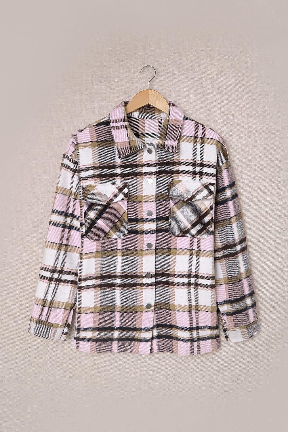 Plaid Button Down Flannel Jacket - Klazzi Fashion Boutique