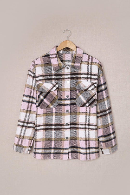 Plaid Button Down Flannel Jacket - Klazzi Fashion Boutique