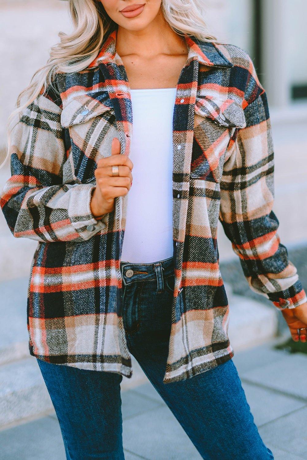 Plaid Button Down Flannel Jacket - Klazzi Fashion Boutique